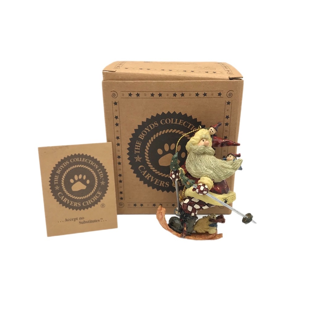 Boyds Bears‎ Skiing Santa In The Nick of Time Handmade Christmas Ornament w/Box